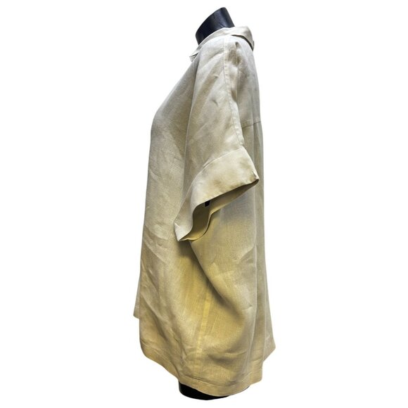Lafayette 148 Linen Blouse Tan XL Button-Down Relaxed Fit - Picture 4 of 5